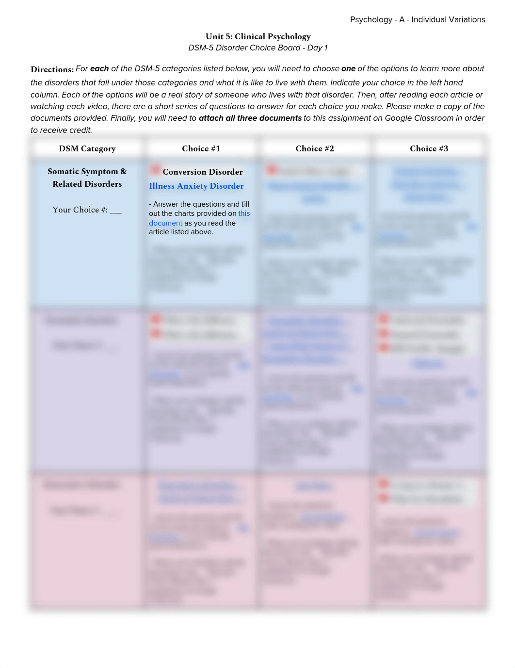 DSM-5 Disorder Choice Board - Day 1.pdf_dfufox02sxj_page1