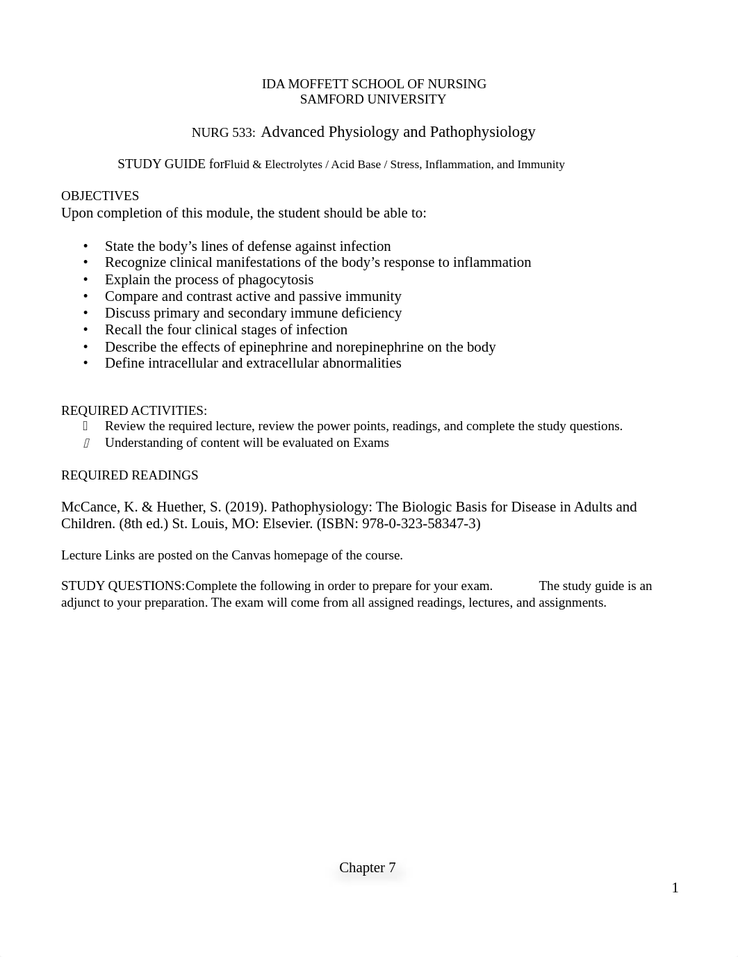 NURG 533 Wk 2 Fluid-Electrolytes-Acid Base-Stress-Inflammation and Immunity Study Guide Chpt 3 and 7_dfw1oe8799a_page1