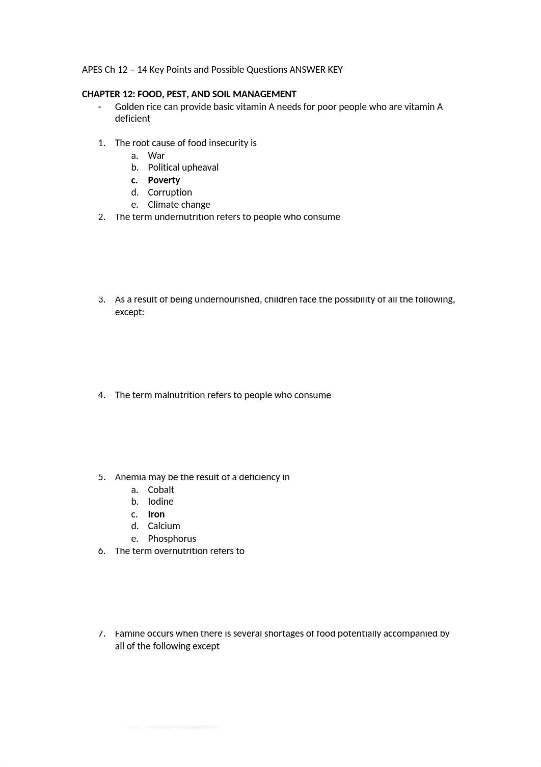 APES Ch 12 - 14 Key Points and Possible Questions ANSWER KEY_dfw645dzisp_page1