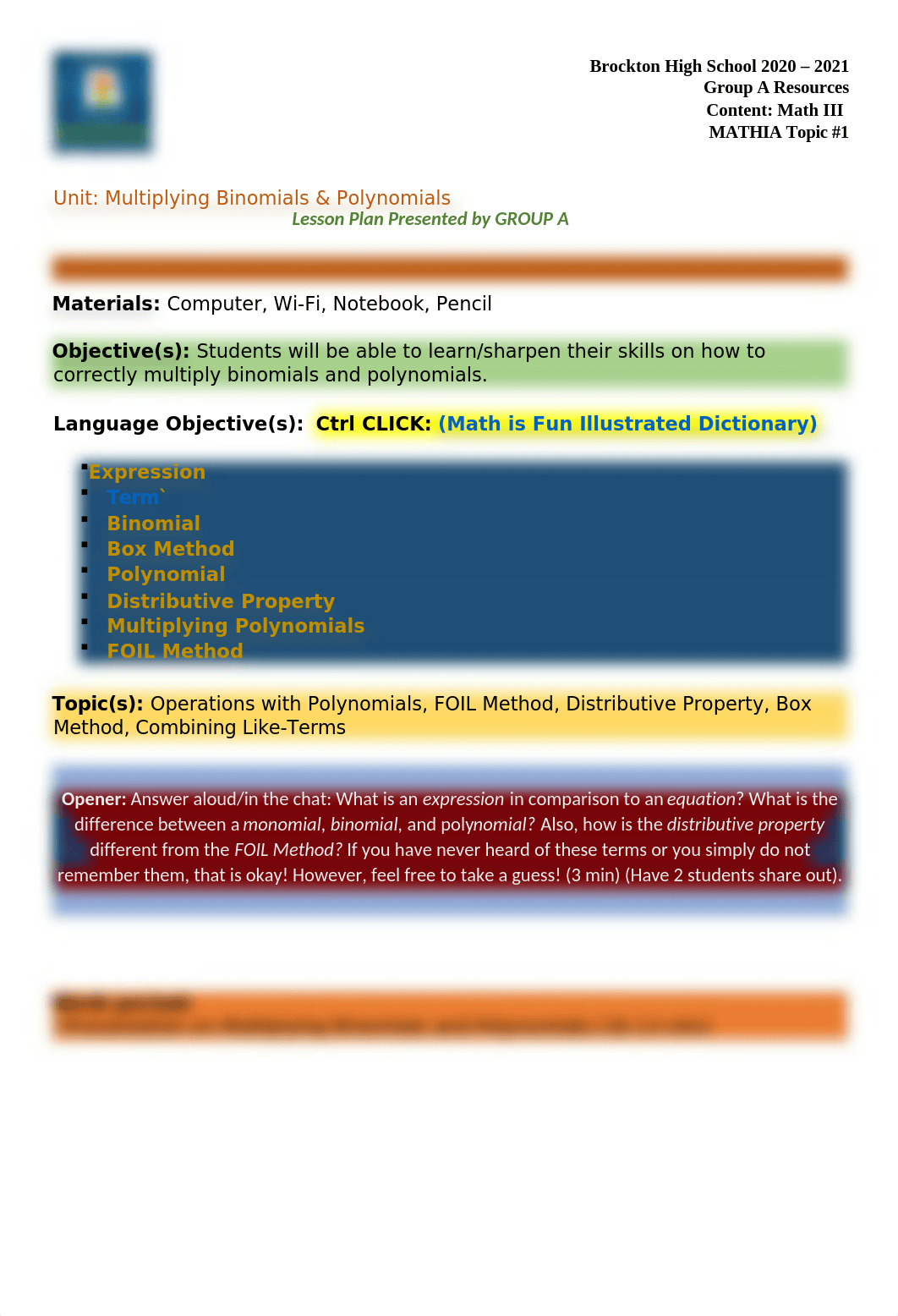 BEAUTIFUL VERSION! GROUP A Multiplying Binomials and Polynomials Lesson Plan.docx_dfxz2j6w7xx_page1