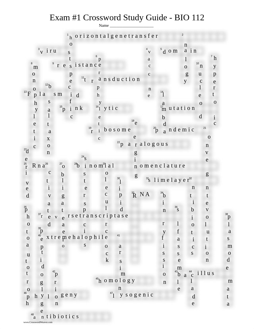 Exam #1 Crossword Study Guide - BIO 112.pdf_dfyj63kyszf_page1