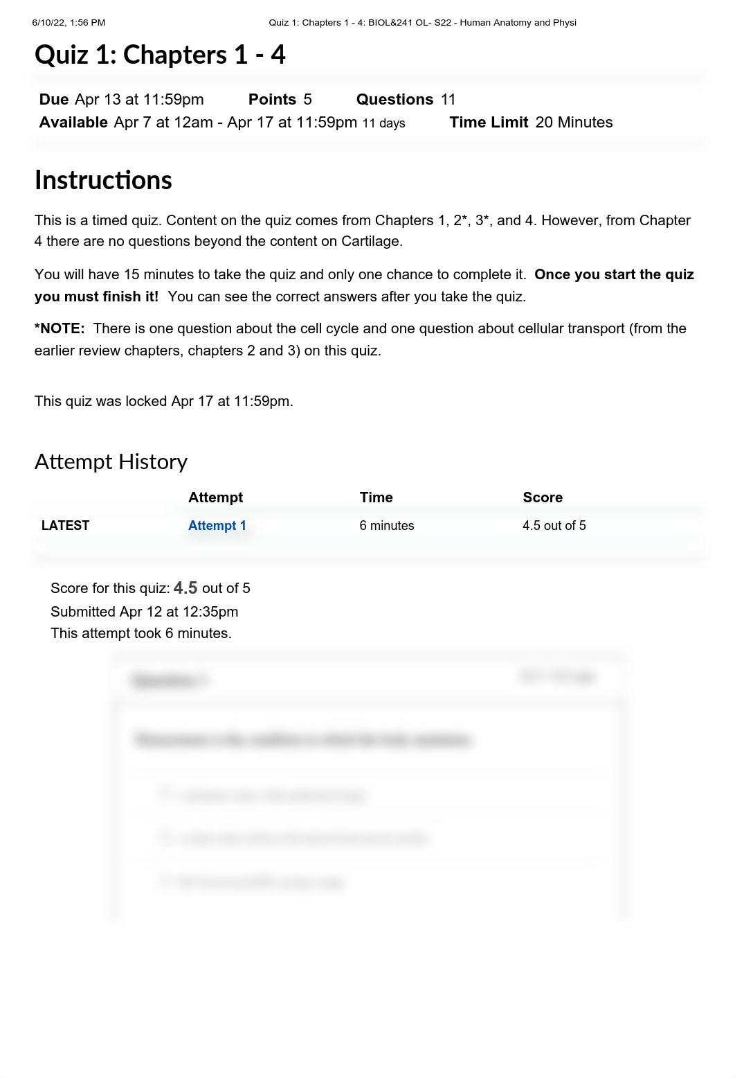 Quiz 1_ Chapters 1 - 4_ BIOL&241 OL- S22 - Human Anatomy and Physi.pdf_dfyvzz34y9a_page1