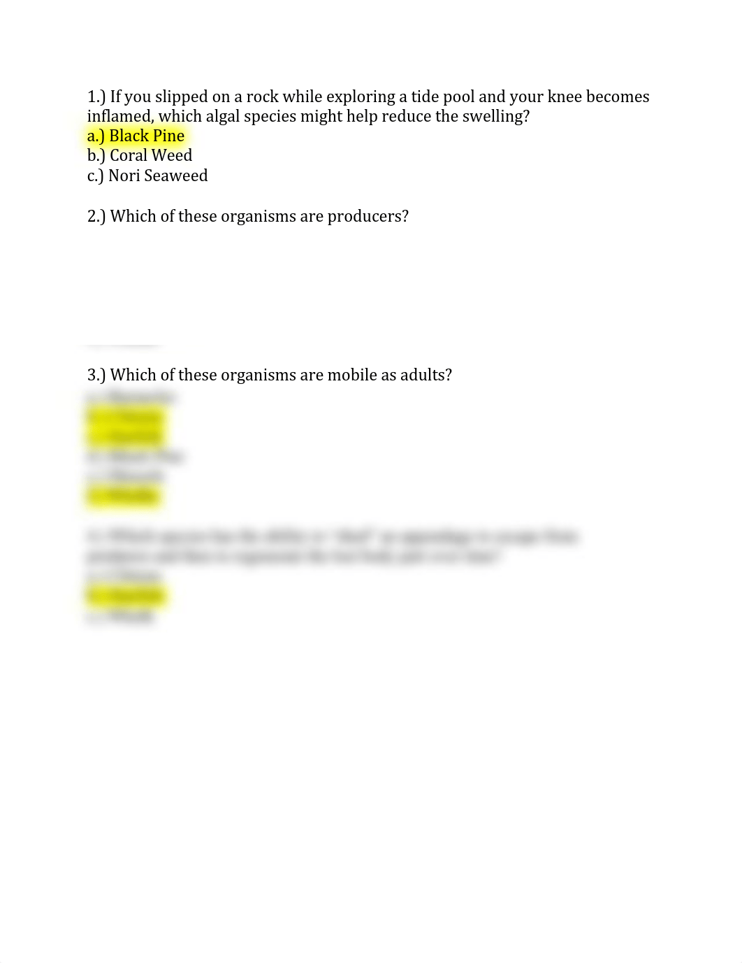 BIO51 - 4 Multiple Choice Questions _ Sea Organisms.pdf_dg00p6wf1z5_page1