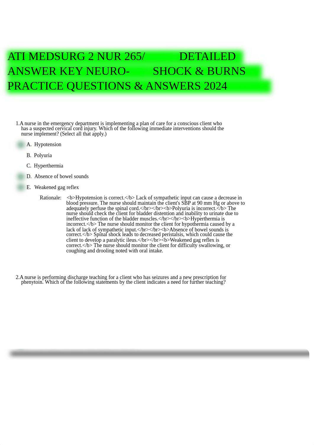 _neuro_shock_en_burns_practice ATI MEDSURG 2 NUR 265 DETAILED ANSWER KEY NEURO- SHOCK & BURNS PRACTI_dg1g07h8jqd_page1