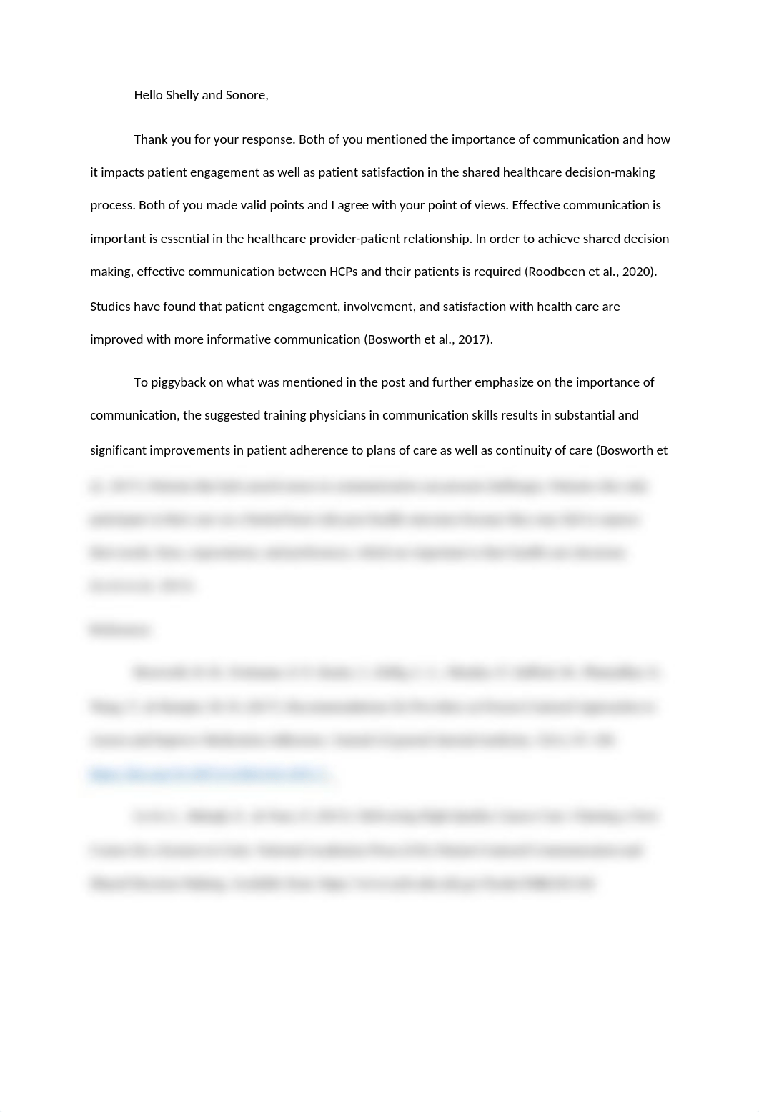 Clinical Decision making week 1 peer response #2 communication SDM pt satisafaction.docx_dg1n6ho679p_page1