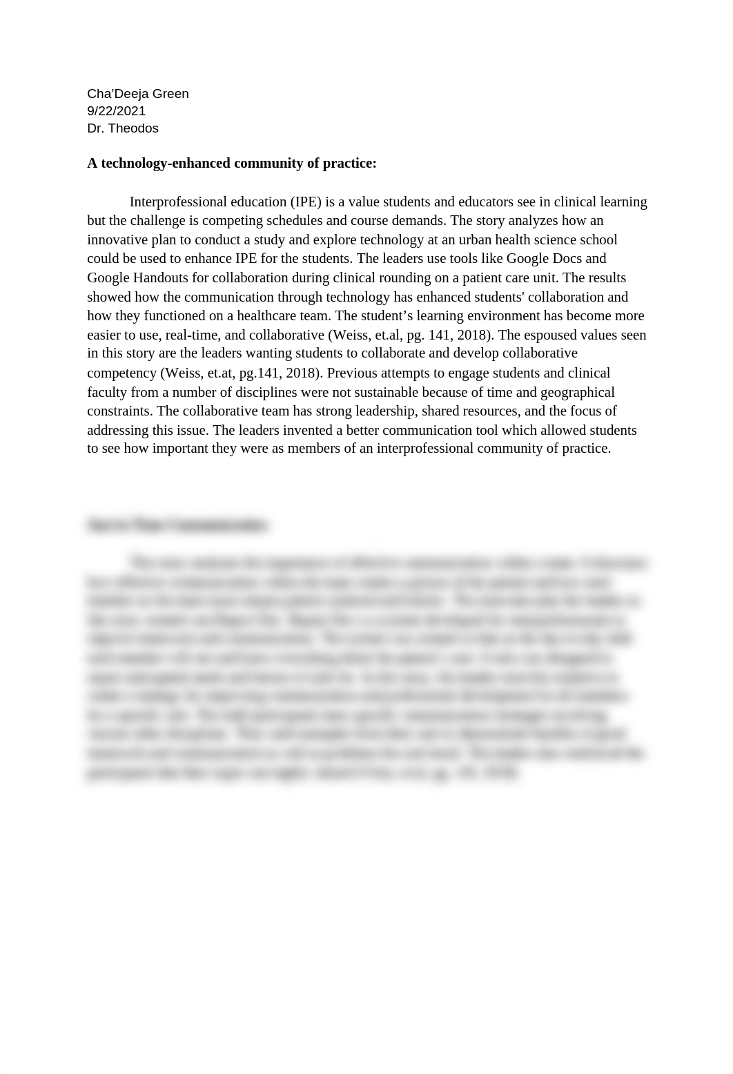 HLST 5002- Effective Interprofessional Teams- Reflection_ Analyzing Team Cultures.docx_dg1q8nmpn0u_page1