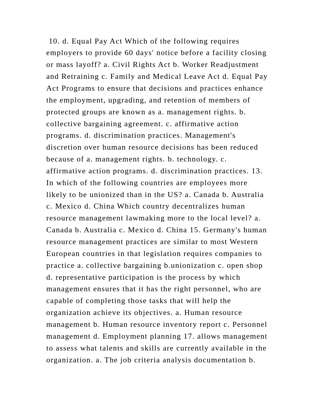 10. d. Equal Pay Act Which of the following requires employers to pro.docx_dg23qzcvx46_page2