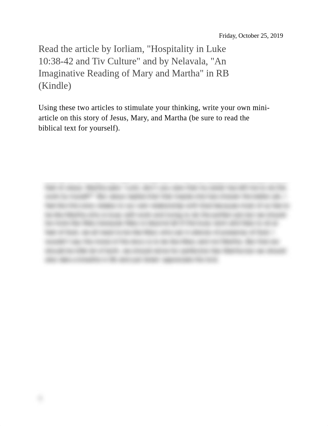 Read the article by Iorliam, "Hospitality in Luke 10-38-42 and Tiv Culture" and by Nelavala, "An Ima_dg273tfcysq_page1