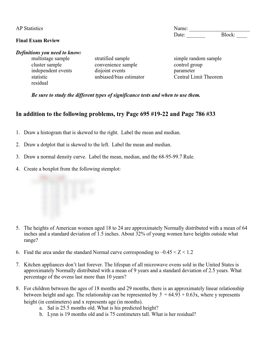 AP Statistics Final Exam Review (Based on Multiple Choice) - 6.4.15_dg4bzasr2xl_page1