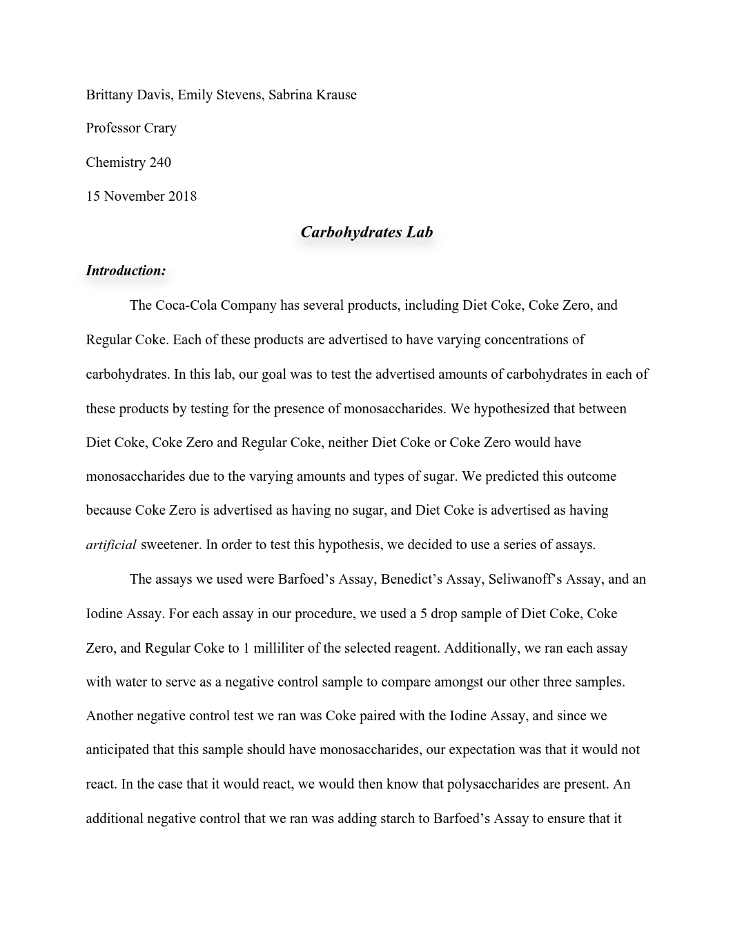 Carbohydrate Lab Report.pdf_dg4dtx2nlmo_page1