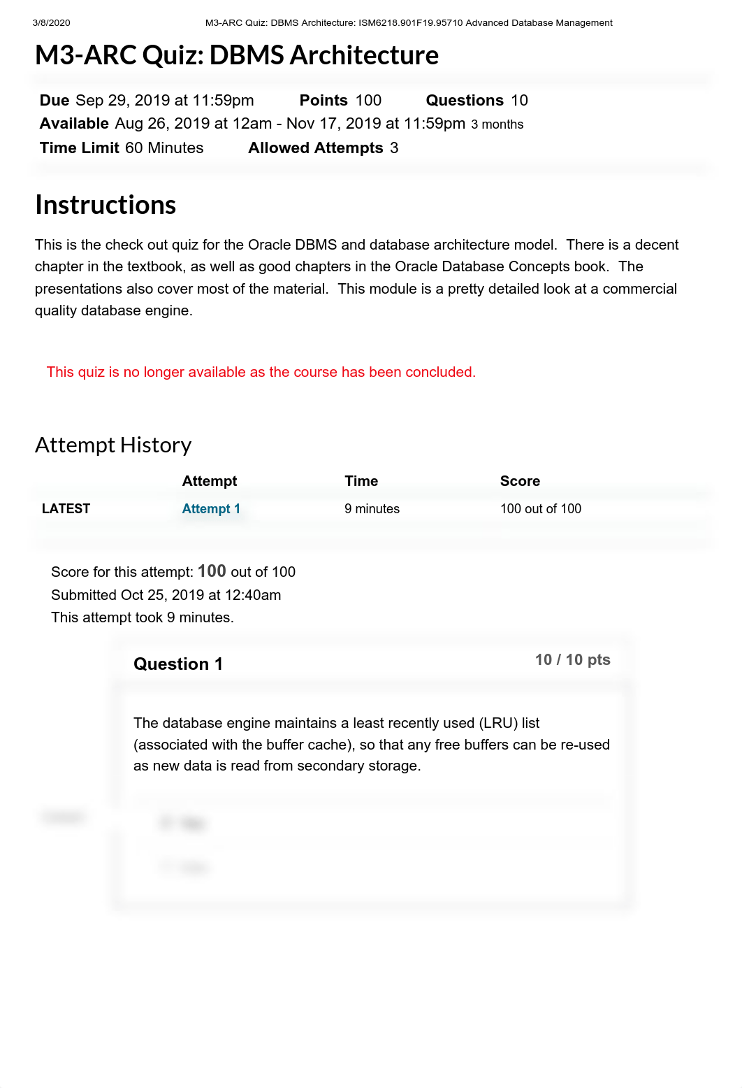 M3-ARC Quiz_ DBMS Architecture_ ISM6218.901F19.95710 Advanced Database Management.pdf_dg4rrl4wrii_page1