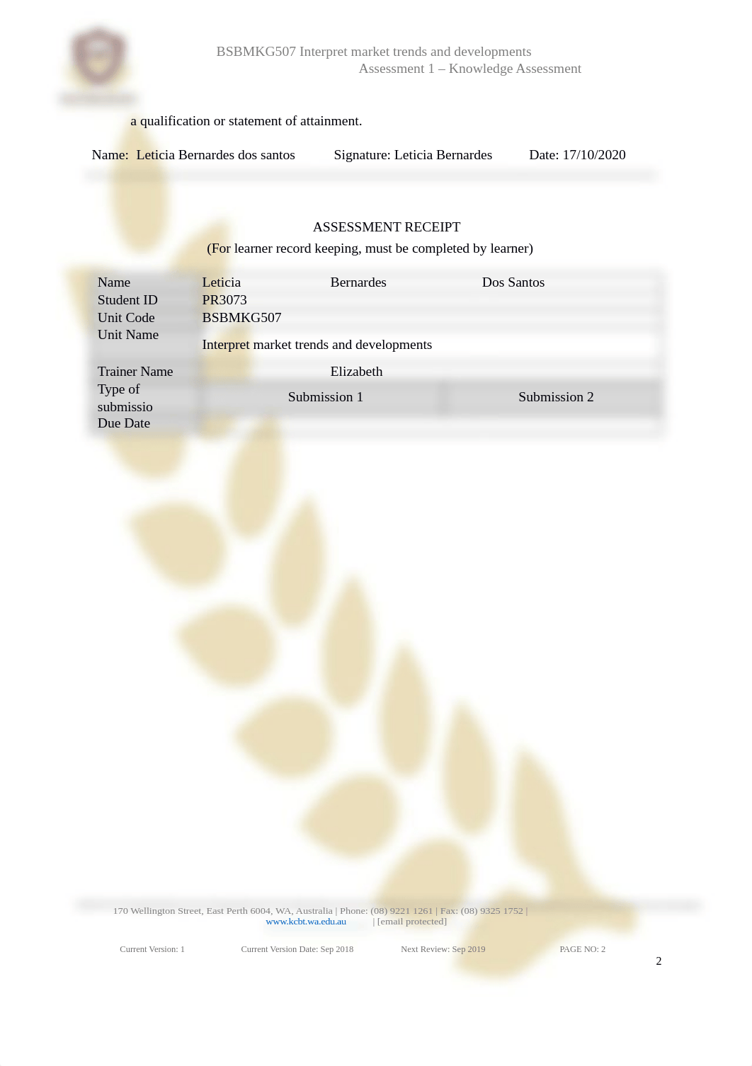 Leticia Bernades dos Santos BSBMKG507 Assessment 1  V1 Sep 2018.docx_dg4xy10jv6e_page2