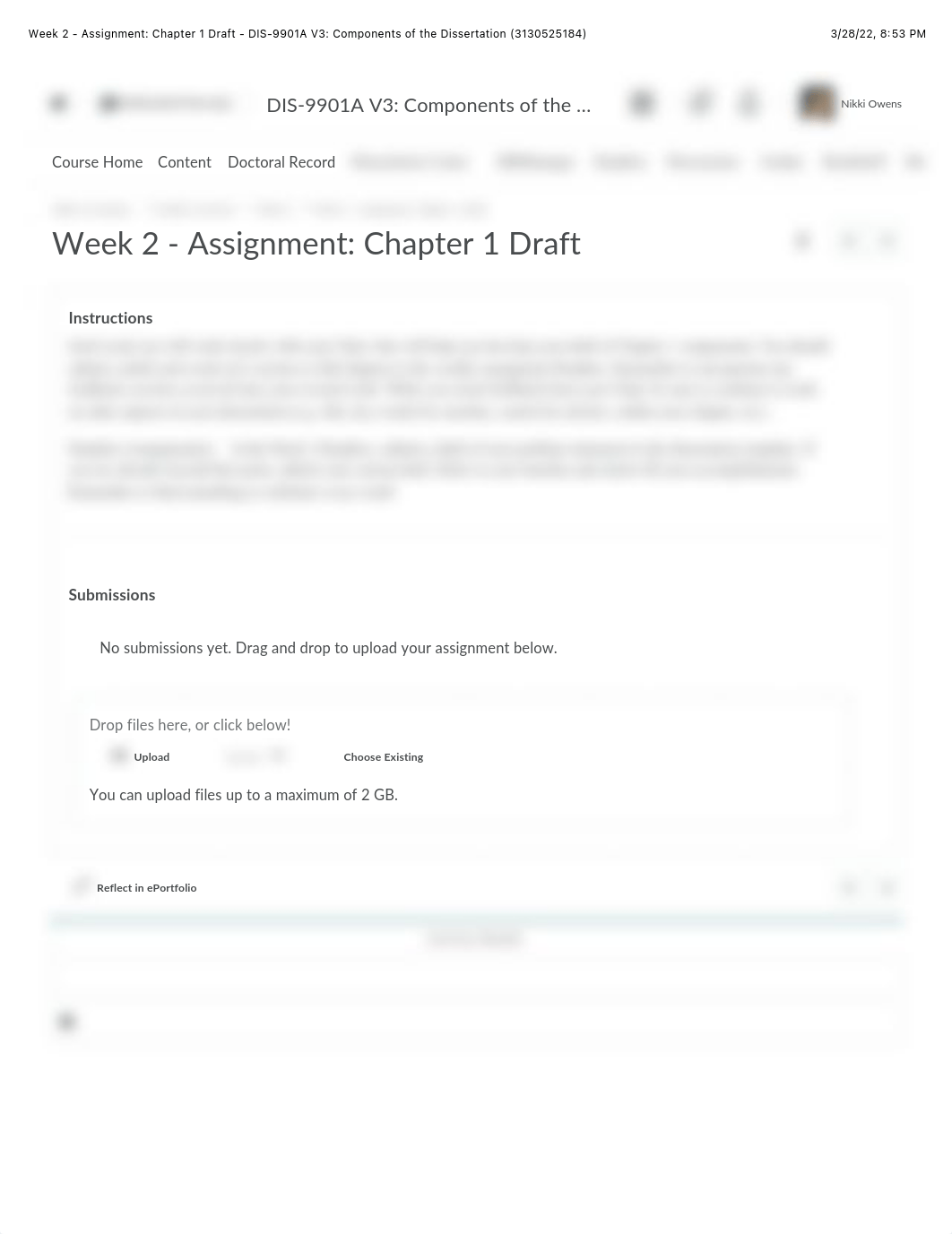 Week 2 - Assignment: Chapter 1 Draft - DIS-9901A V3: Components of the Dissertation (3130525184).pdf_dg6un5i0xym_page1