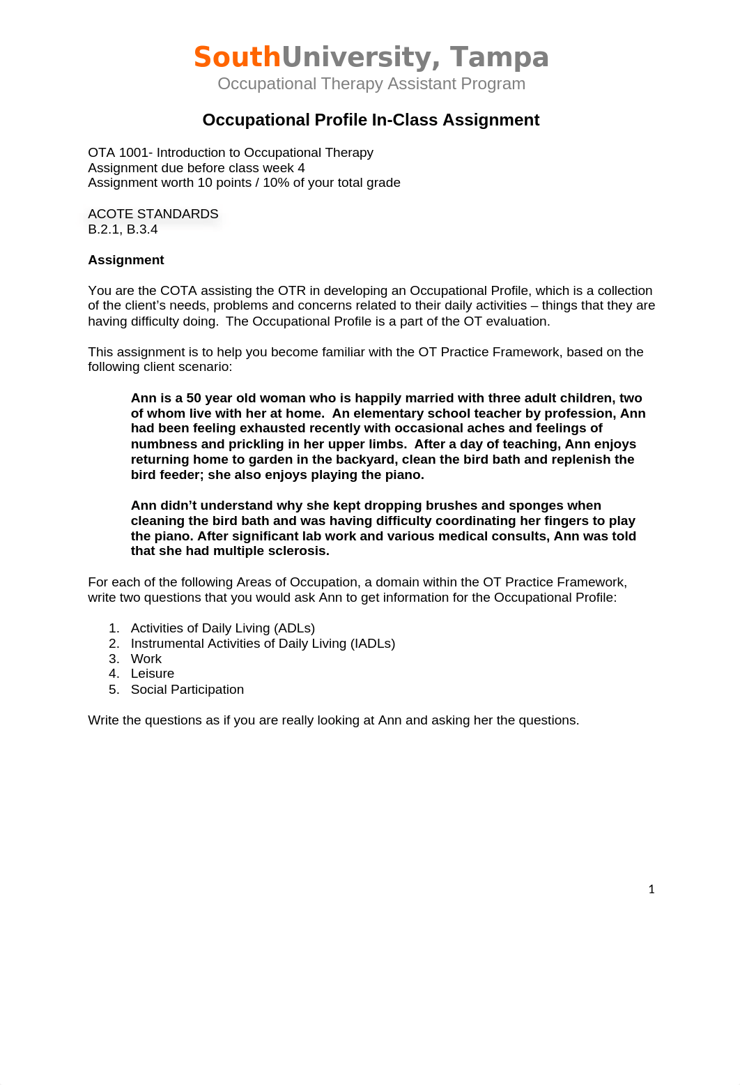 Assignment Occupational Profile OTA 1001 Intro to OT-2.docx_dg7edpegdq5_page1