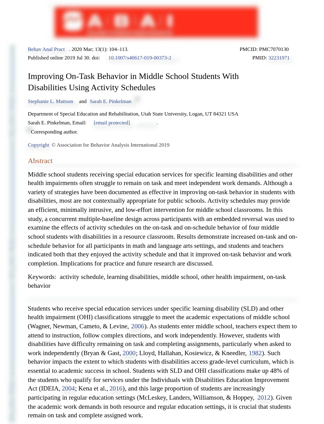 Improving On-Task Behavior in Middle School Students With Disabilities Using Activity Schedules.pdf_dg8hcmpq7nt_page1