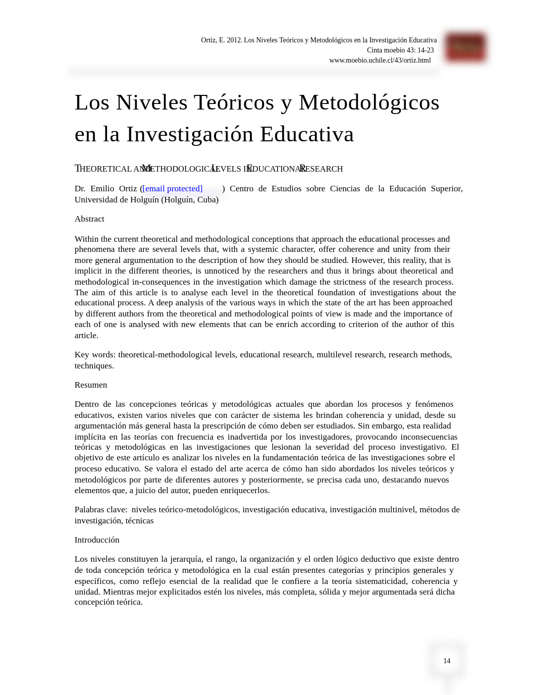 Los Niveles Teóricos y Metodológicos en la Investigación Educativa. Investigación realizada para el_dg94danupip_page1