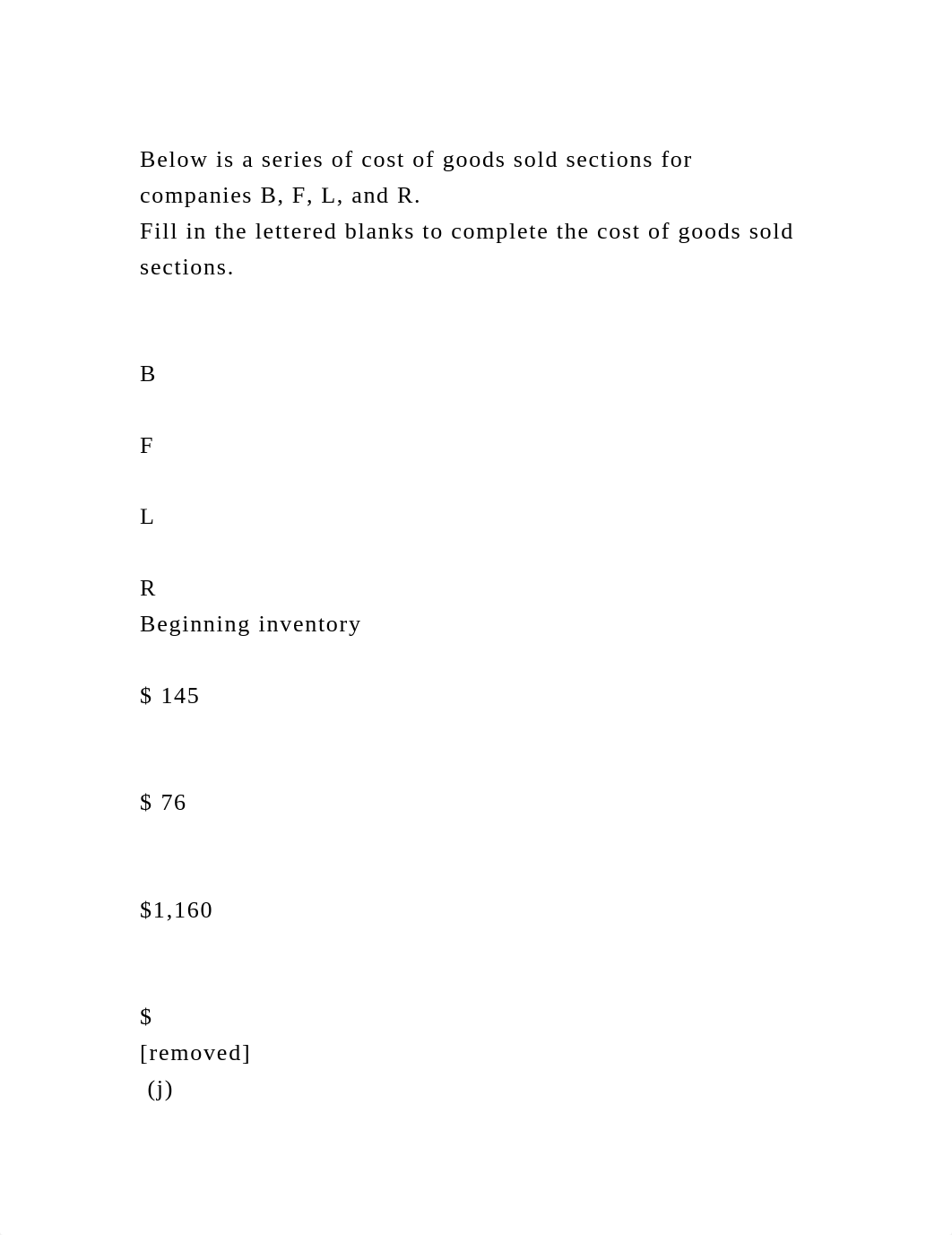 Below is a series of cost of goods sold sections for companies B, F,.docx_dg96chufu49_page2