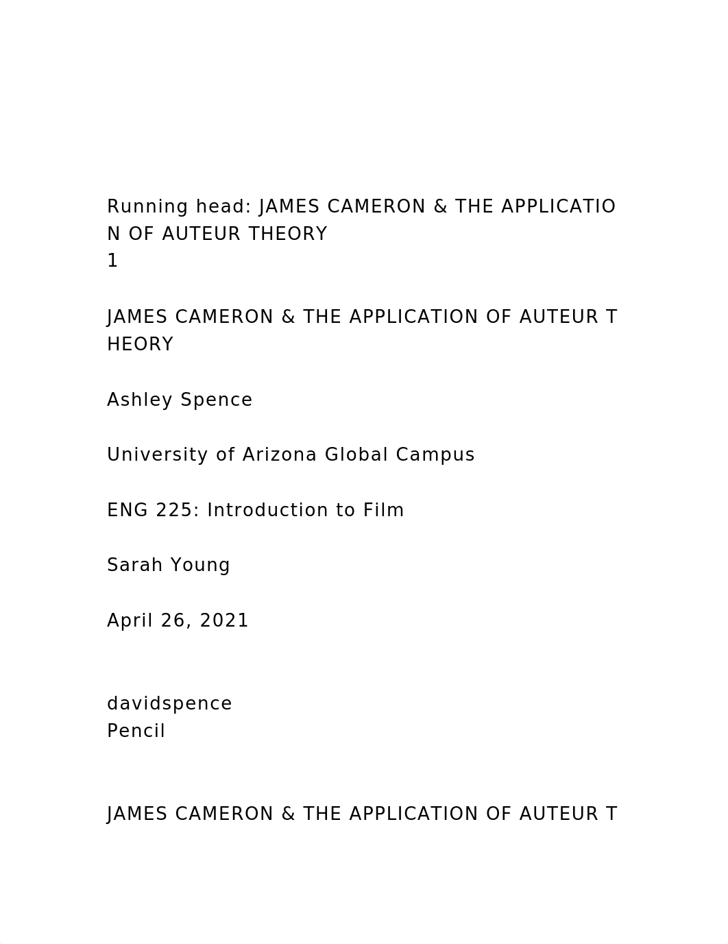 Running head JAMES CAMERON & THE APPLICATION OF AUTEUR THEORY.docx_dg9fqt7eh0x_page2