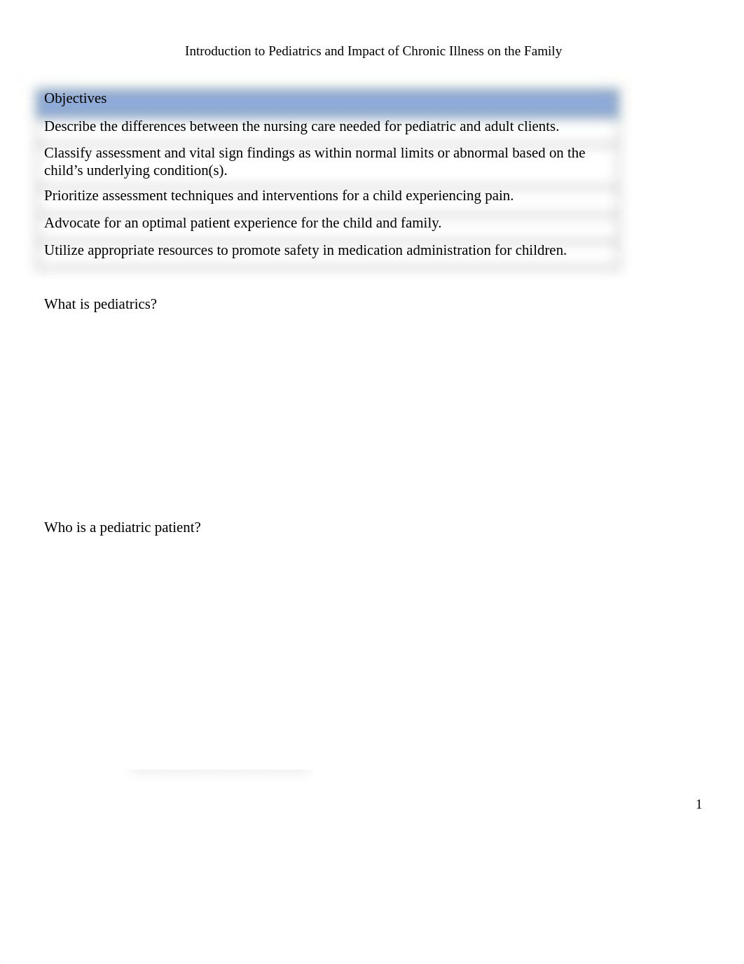 Introduction to Pediatric and the Impact of Chronic Illness on the family(1).docx_dgaa7o4koak_page1