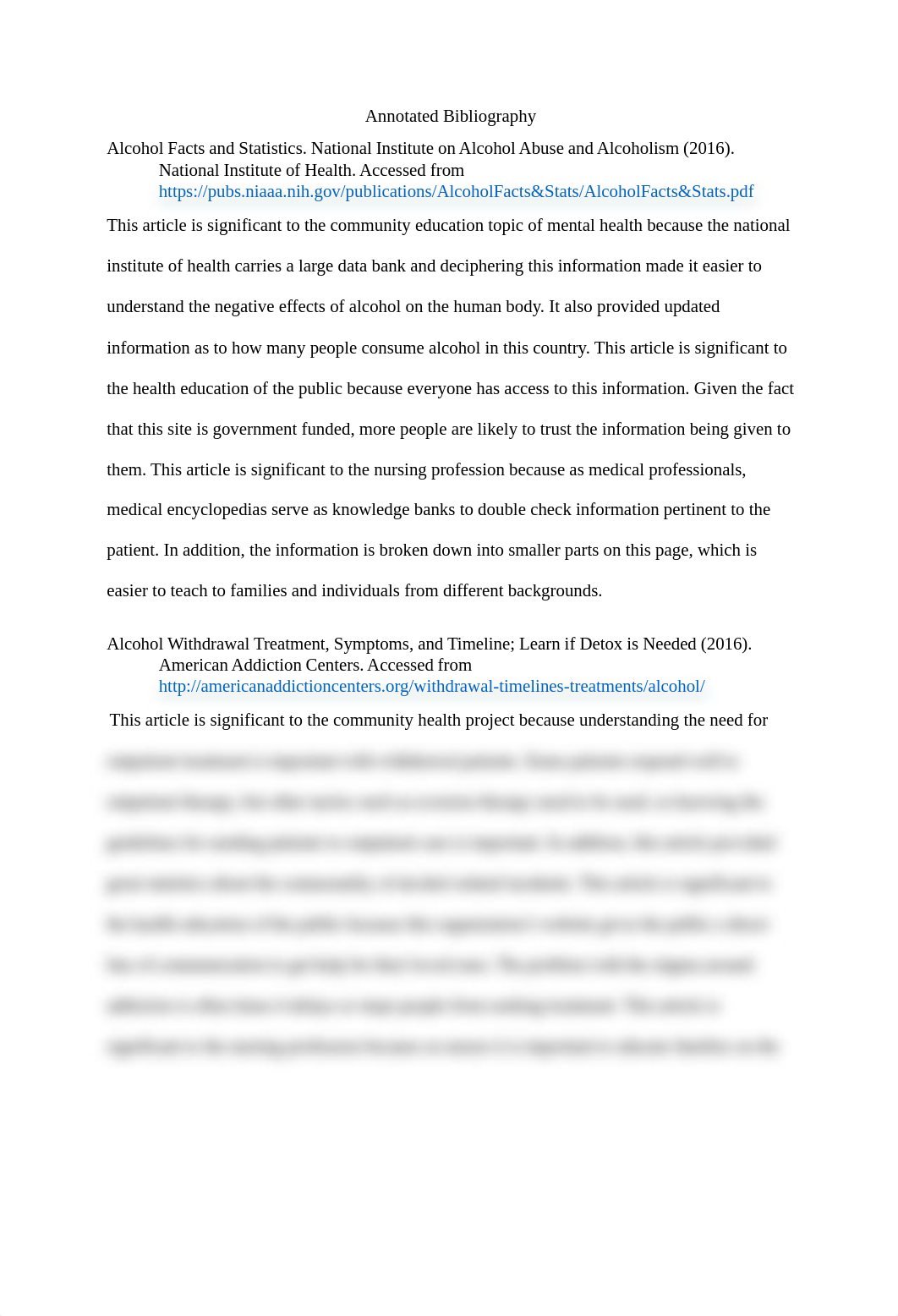 Annotated Bibliography Alcohol Withdrawal in the Acute Care Setting_dgae9y3fo6i_page1