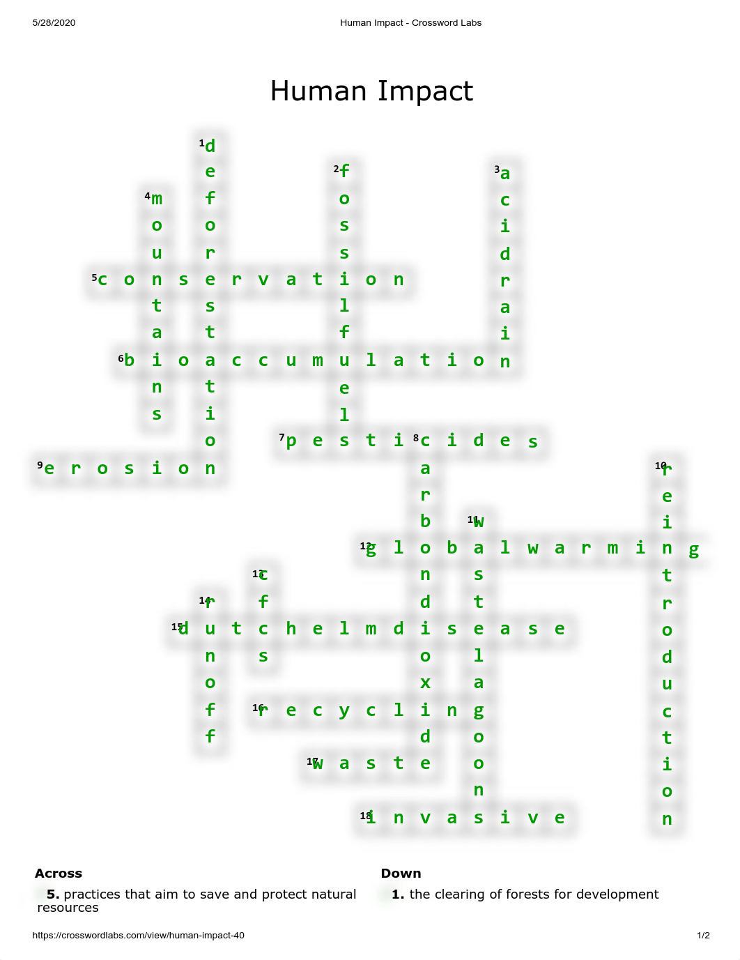 Human Impact - Crossword Labs.pdf_dgbkzynw87s_page1