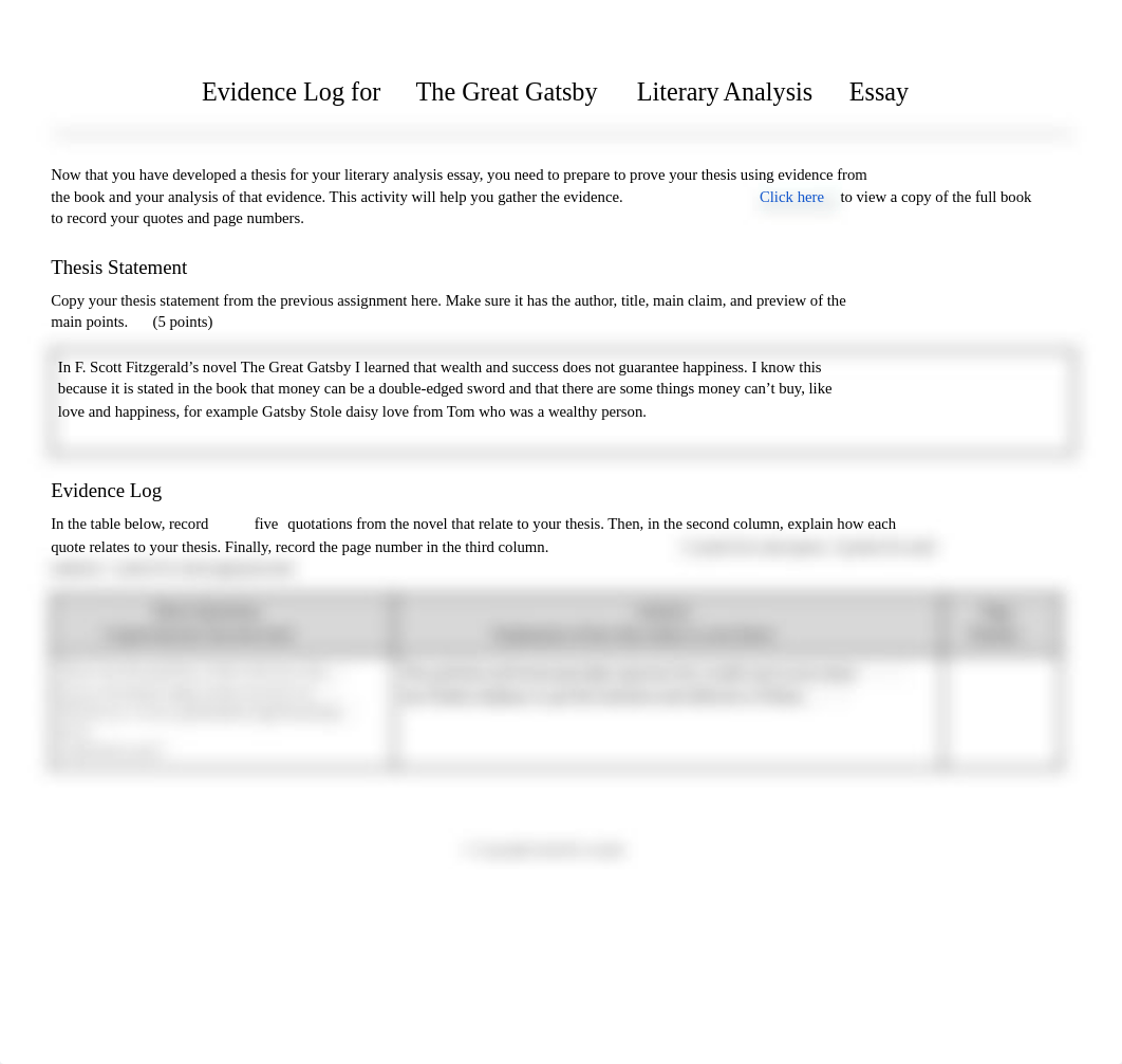 Copy of [Launch] The Great Gatsby - Literary Analysis - Evidence Log.pdf_dgc42mifzjc_page1