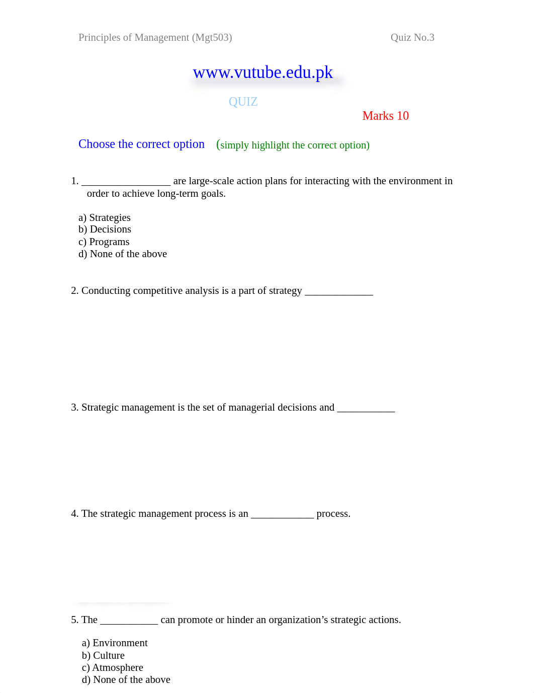 Princilpes of Management - MGT503 Spring 2006 Quiz 03_dgca5od6fe6_page1