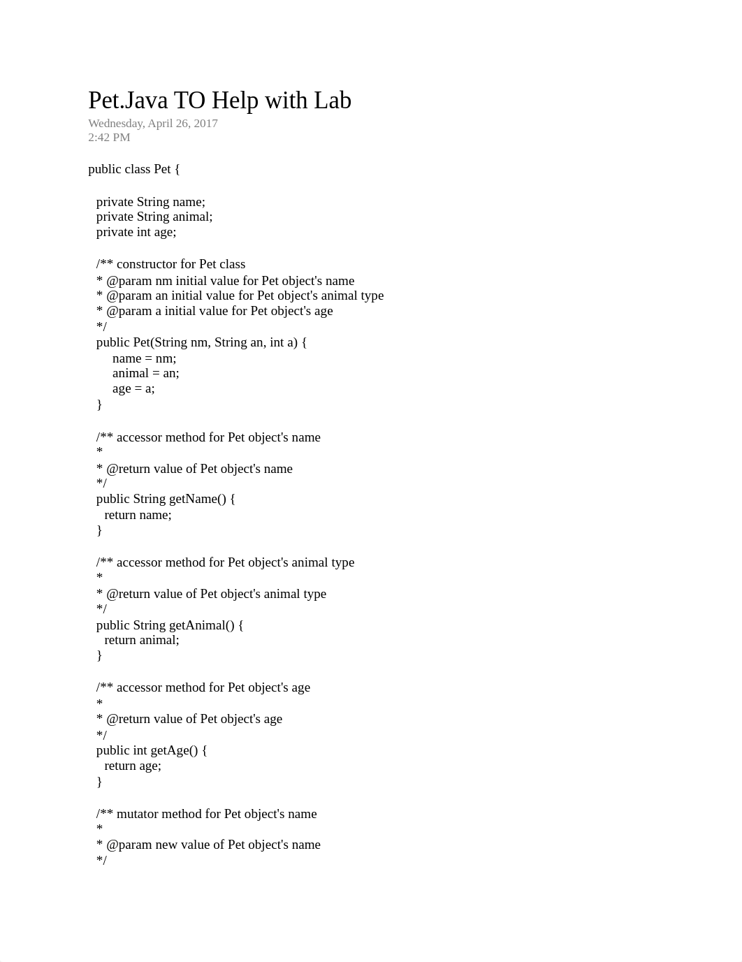 CS 144 - Pet.Java TO Help with Lab.docx_dgdbtes63k9_page1