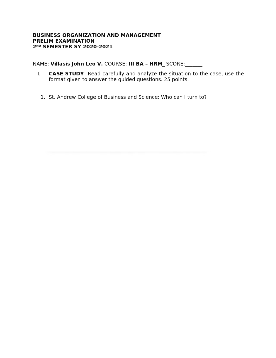 Villasis John Leo V. III BA-HRM PRELIM EXAM IN BUSINESS ORGANIZATION AND MANAGEMENT.docx_dgddla9gimc_page1