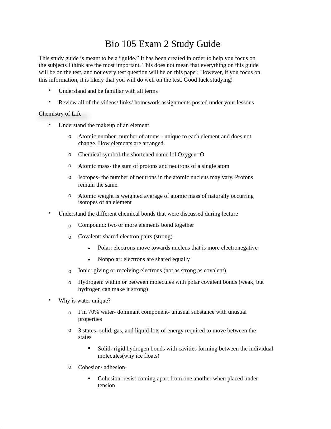 Bio 105 Exam 2 Study Guide.pdf_dge0473s9yz_page1