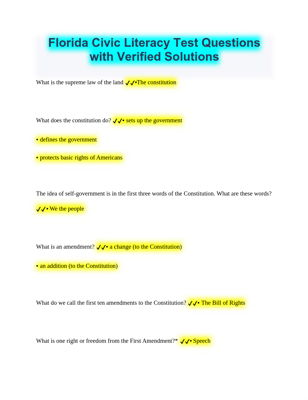 Florida Civic Literacy Test Questions with Verified Solutions.pdf_dgegnoc6y2g_page1