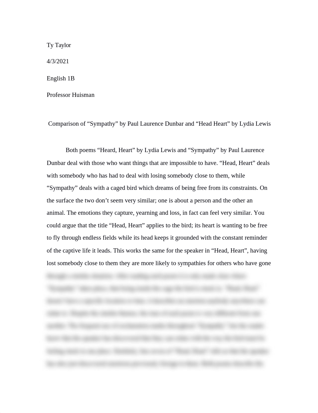 Comparison of "Sympathy" by Paul Laurence Dunbar and "Head Heart" by Lydia Lewis.docx_dgejkwzrfqc_page1