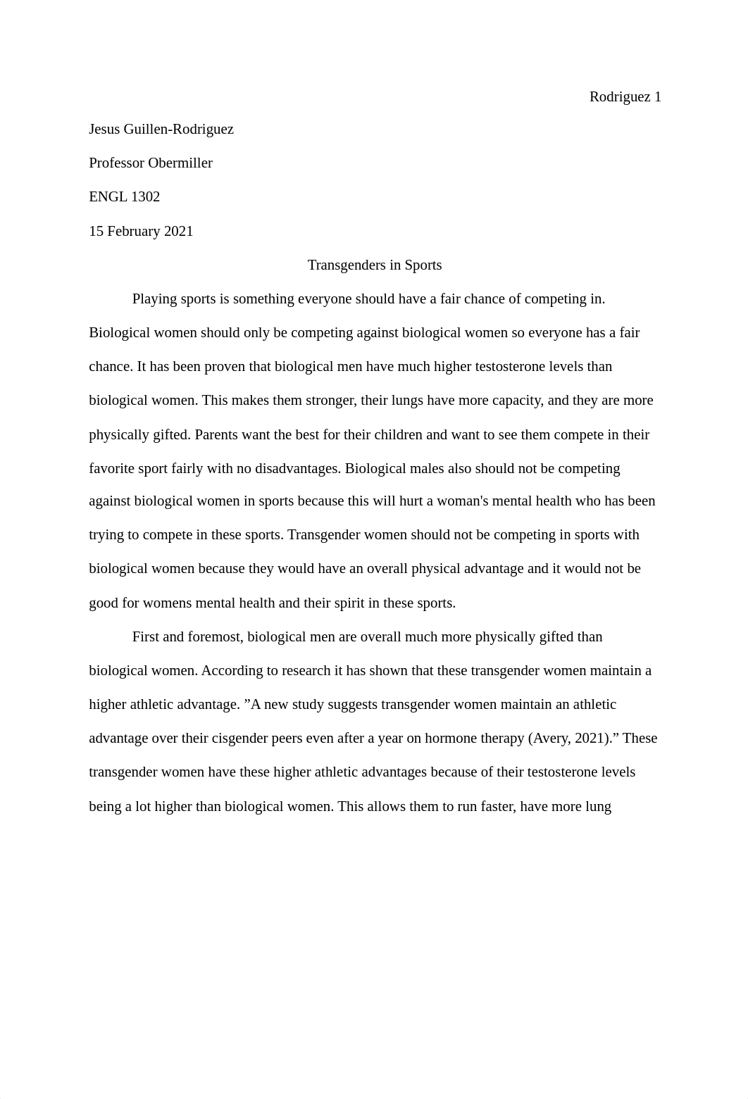 Transgender in Sports Rough Draft .docx_dgemd472fv3_page1