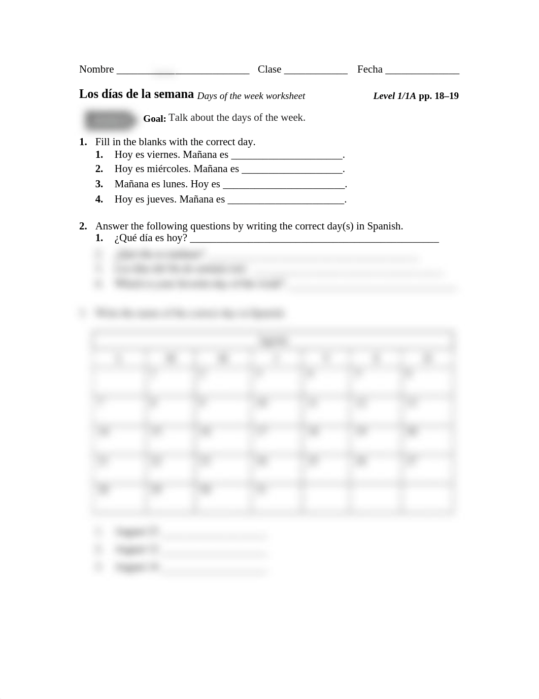 Días de la semana worksheet_dgf3lb9j9tq_page1