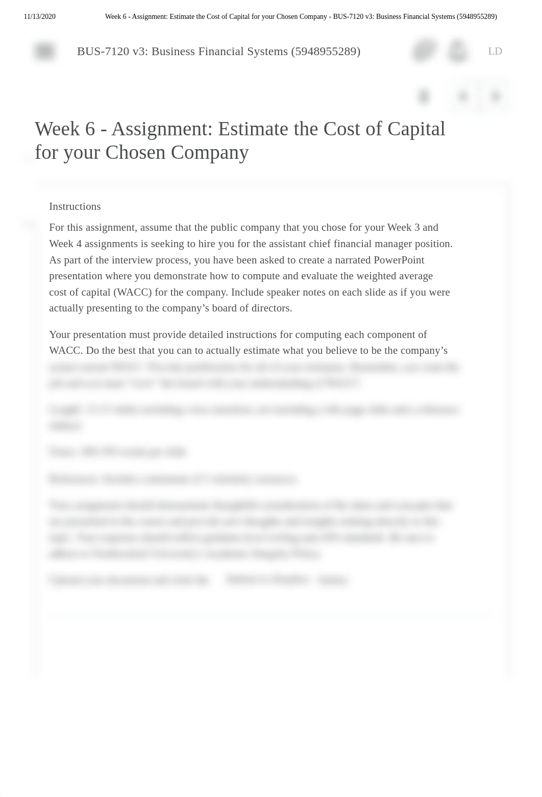 Week 6 - Assignment_ Estimate the Cost of Capital for your Chosen Company - BUS-7120 v3_ Business Fi_dggg96nbn2c_page1