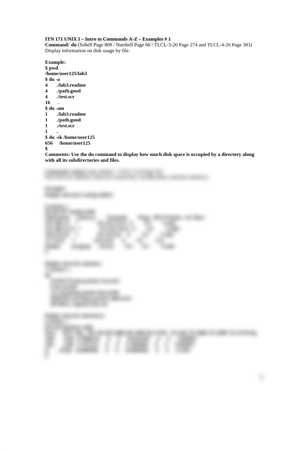 ITN 171 UNIX I - Intro to Commands A-Z - Examples 1 - 10.1.doc_dggsoefpt20_page2