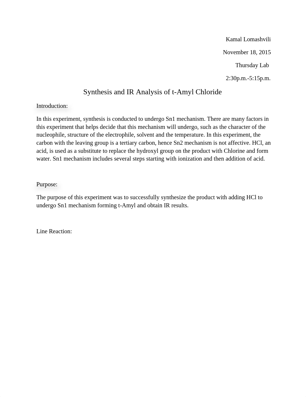 synthesis and ir analysis of t-amyl chloride lab report.docx_dghf3j9qil3_page1