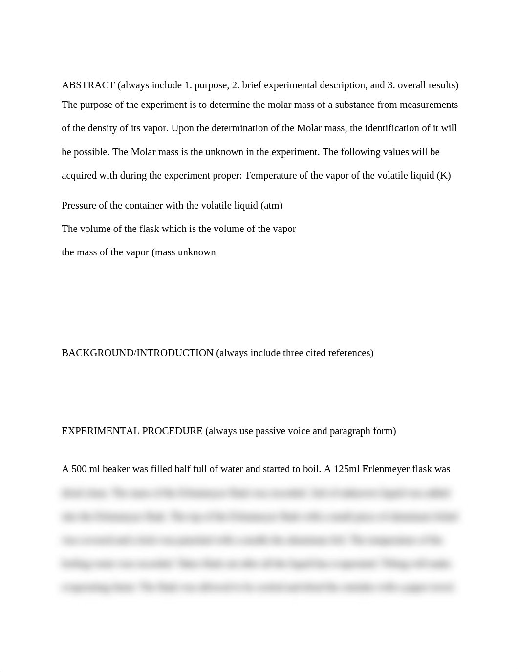 Determination of the Molar Mass of a Vapor lap report2_dghok6851rp_page2