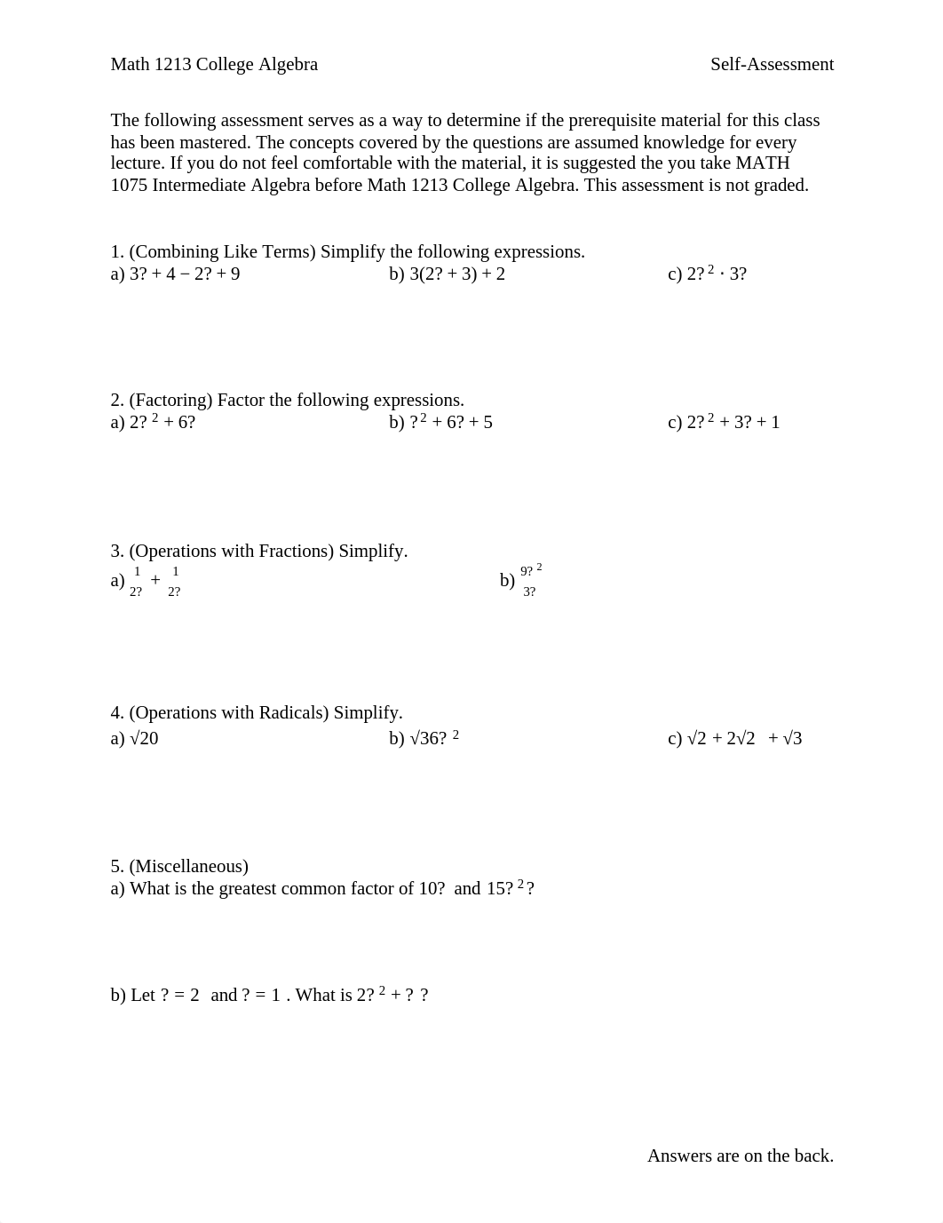 Self-Assessment college algebra_dgi4km2v8yi_page1