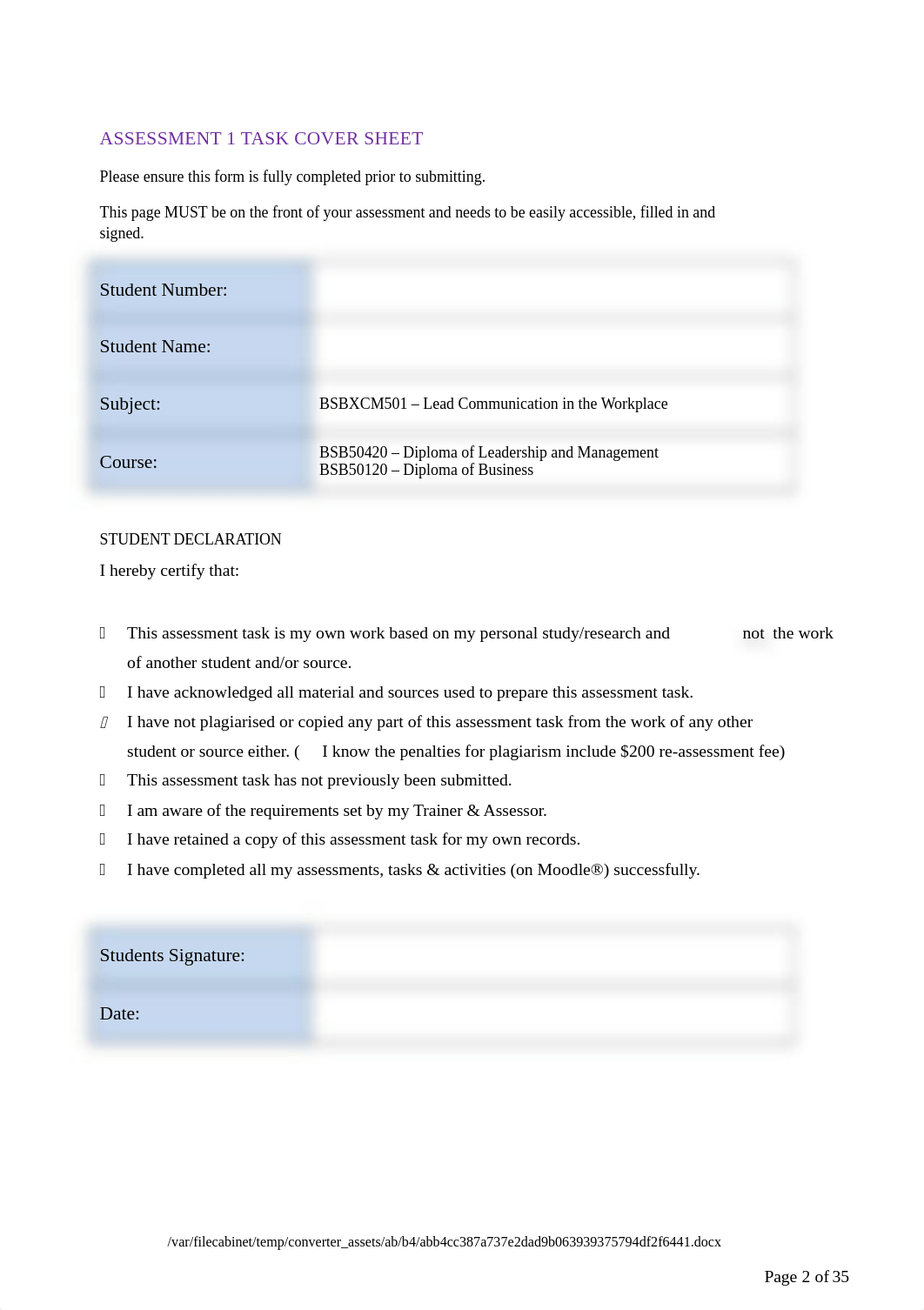 BSBXCM501 - Lead Communication in the Workplace A1 V04_110723.docx_dgid65pic2o_page2