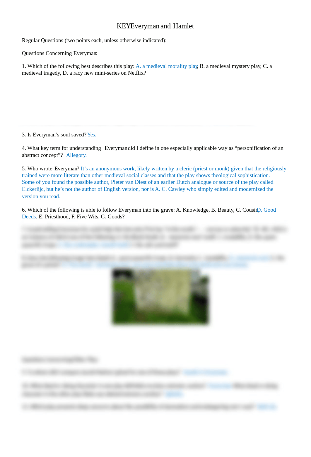 KEY for Week Six Exercise on Everyman and Hamlet, T2, FA19.docx_dgixcpzhnl1_page1