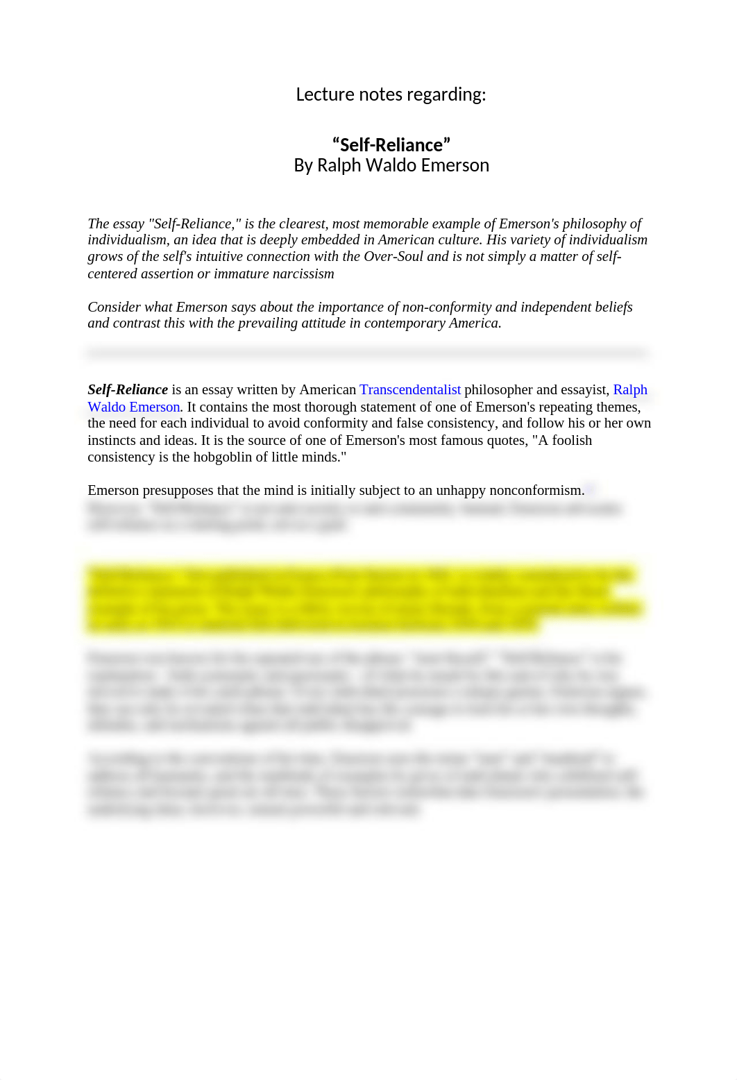 Ralph Waldo Emerson's - Self-Reliance Lecture Notes.doc_dgjppojap2o_page1