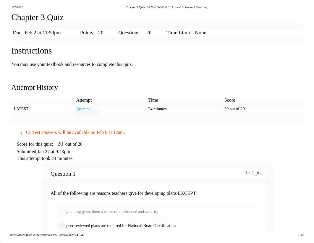 Chapter 3 Quiz_ SP20-ED-302-E01 Art and Science of Teaching.pdf_dglcqkurho6_page1