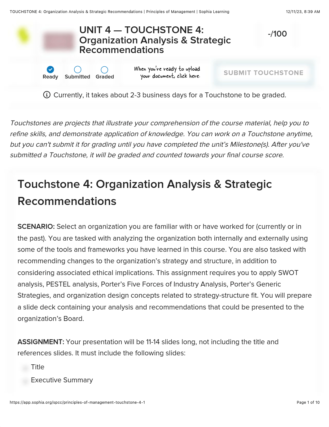 Instructions- TOUCHSTONE 4: Organization Analysis & Strategic Recommendations | Principles of Manage_dgmc0yvqoau_page1