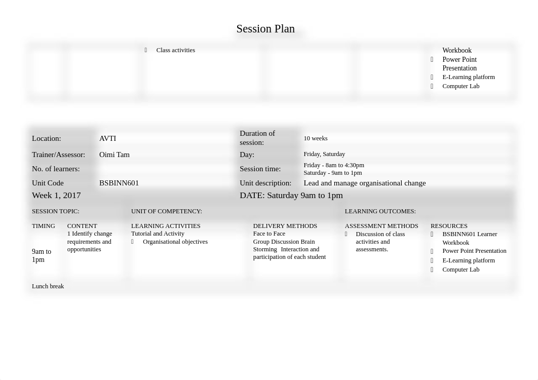 BSBINN601 Lead and Manage Organisational Change Session Plan_2017.doc_dgnozknv9za_page2