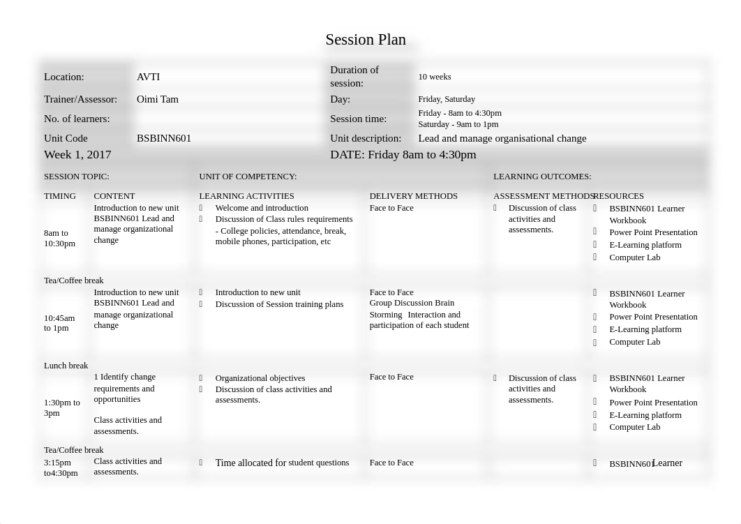 BSBINN601 Lead and Manage Organisational Change Session Plan_2017.doc_dgnozknv9za_page1