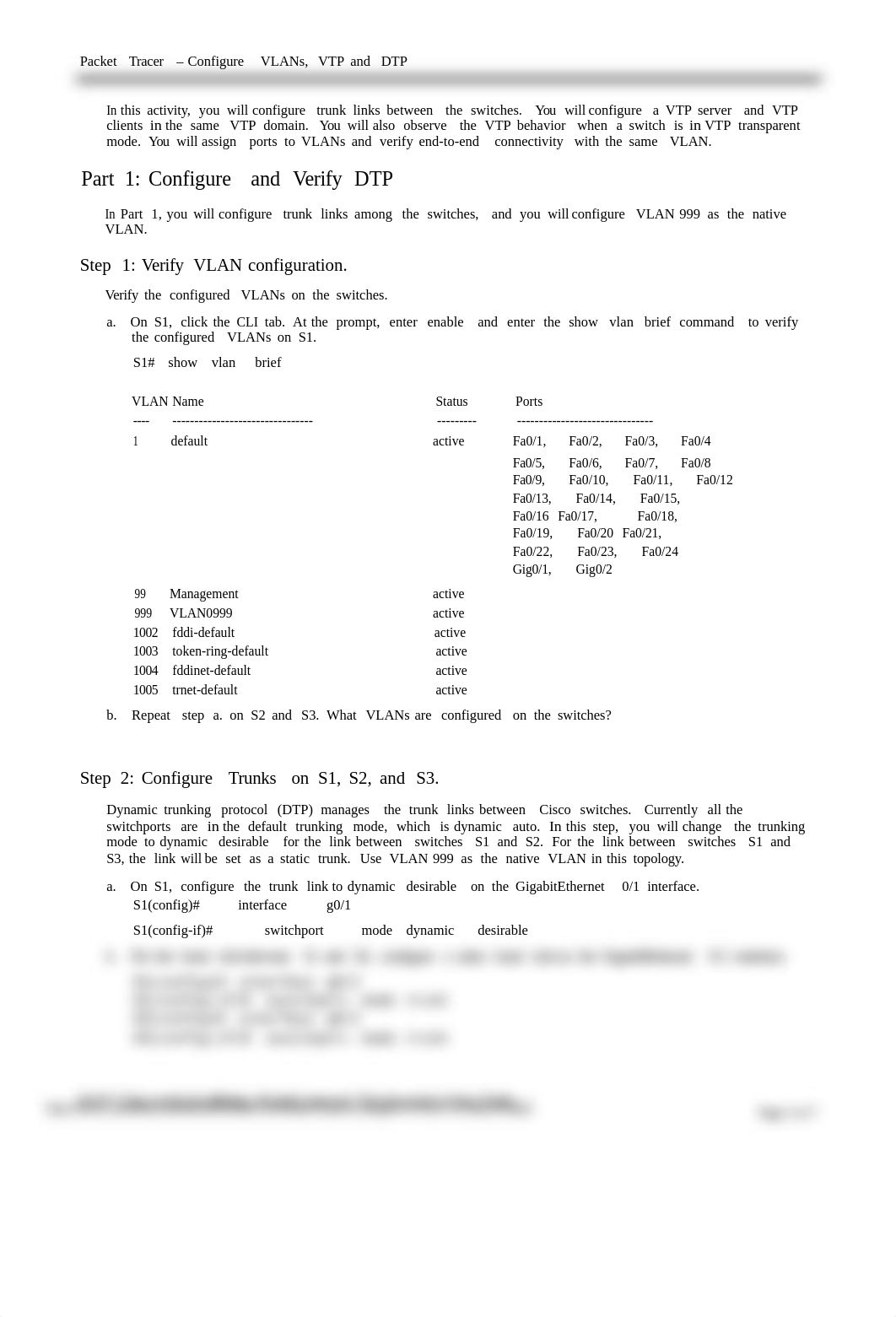 2.1.4.4 Packet Tracer - Configure VLANs, VTP, and DTP.docx_dgo2v3t1sbr_page2