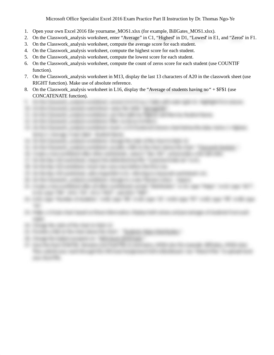 Microsoft Office Specialist Excel 2016 Exam Practice Part II Instruction.docx_dgor7l9brw9_page1