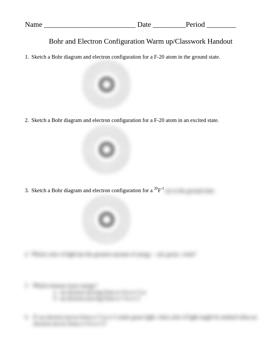 bohr and electron configuration warm up classwork handout.doc_dgpw2gb5911_page1