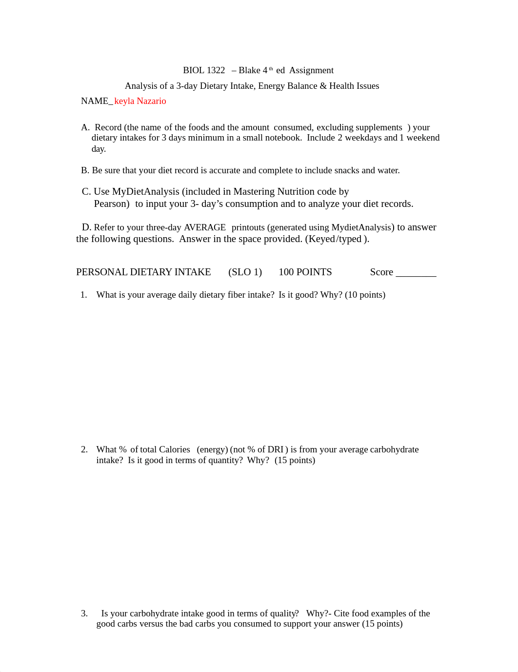 Diet Analysis  Accessability Biol 1322 - Blake 4th ACGM.doc_dgq87een2wp_page1